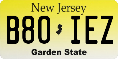 NJ license plate B80IEZ
