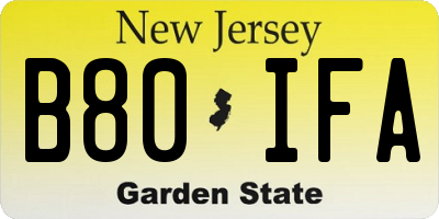 NJ license plate B80IFA