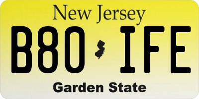NJ license plate B80IFE