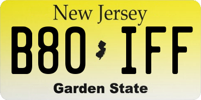 NJ license plate B80IFF