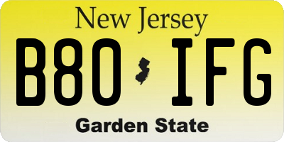 NJ license plate B80IFG