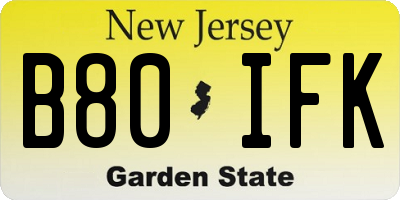 NJ license plate B80IFK