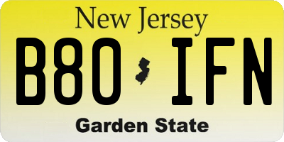 NJ license plate B80IFN