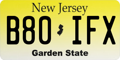 NJ license plate B80IFX