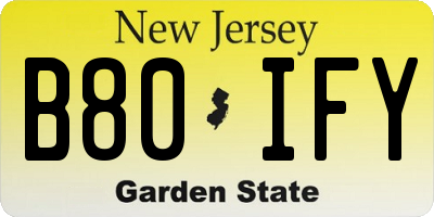 NJ license plate B80IFY