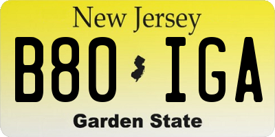 NJ license plate B80IGA