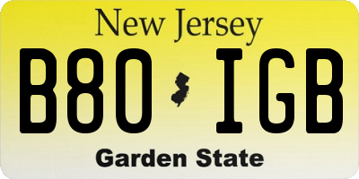 NJ license plate B80IGB
