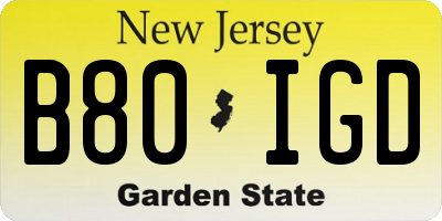NJ license plate B80IGD