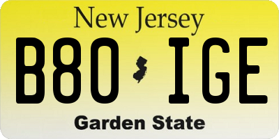 NJ license plate B80IGE