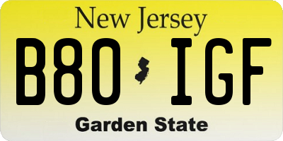 NJ license plate B80IGF