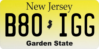 NJ license plate B80IGG