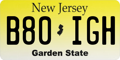 NJ license plate B80IGH