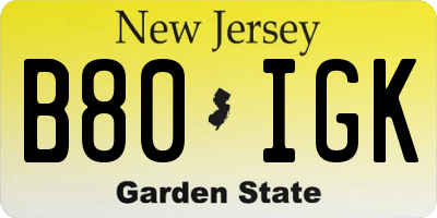 NJ license plate B80IGK