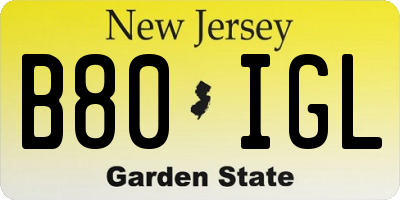 NJ license plate B80IGL
