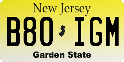 NJ license plate B80IGM