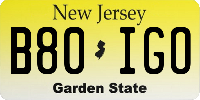 NJ license plate B80IGO