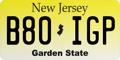 NJ license plate B80IGP