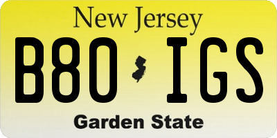 NJ license plate B80IGS