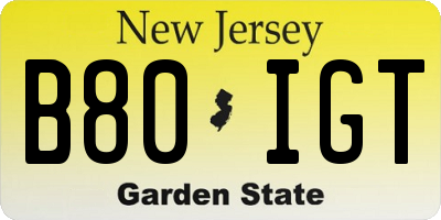NJ license plate B80IGT