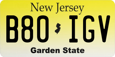 NJ license plate B80IGV
