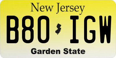 NJ license plate B80IGW