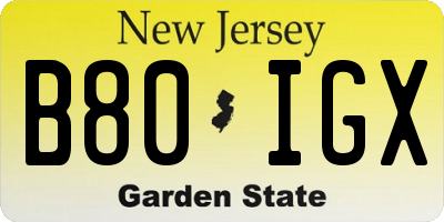 NJ license plate B80IGX