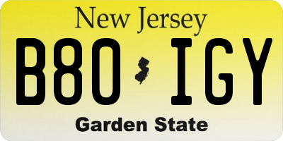 NJ license plate B80IGY