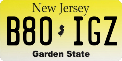 NJ license plate B80IGZ