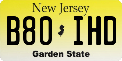NJ license plate B80IHD