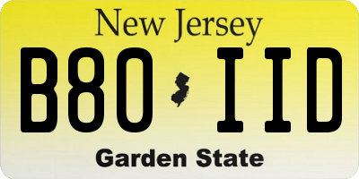 NJ license plate B80IID