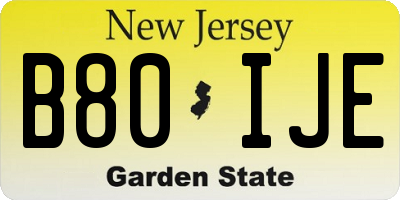 NJ license plate B80IJE