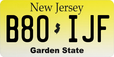 NJ license plate B80IJF