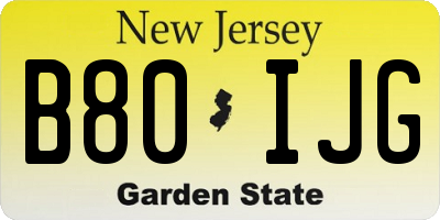 NJ license plate B80IJG