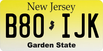 NJ license plate B80IJK