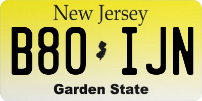NJ license plate B80IJN