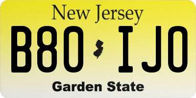 NJ license plate B80IJO