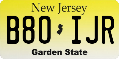 NJ license plate B80IJR