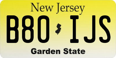 NJ license plate B80IJS