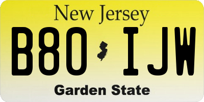 NJ license plate B80IJW