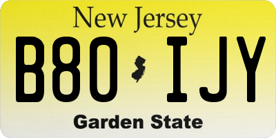 NJ license plate B80IJY