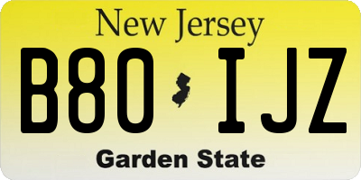 NJ license plate B80IJZ