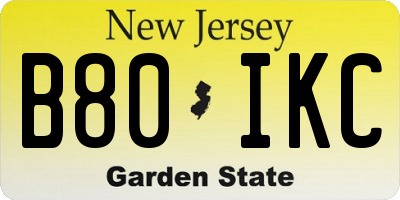 NJ license plate B80IKC