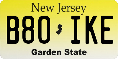 NJ license plate B80IKE