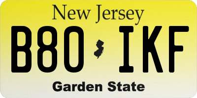 NJ license plate B80IKF