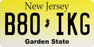 NJ license plate B80IKG