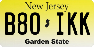 NJ license plate B80IKK