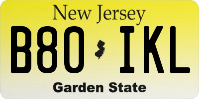 NJ license plate B80IKL