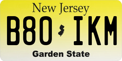 NJ license plate B80IKM