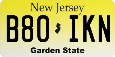 NJ license plate B80IKN
