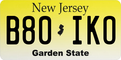 NJ license plate B80IKO